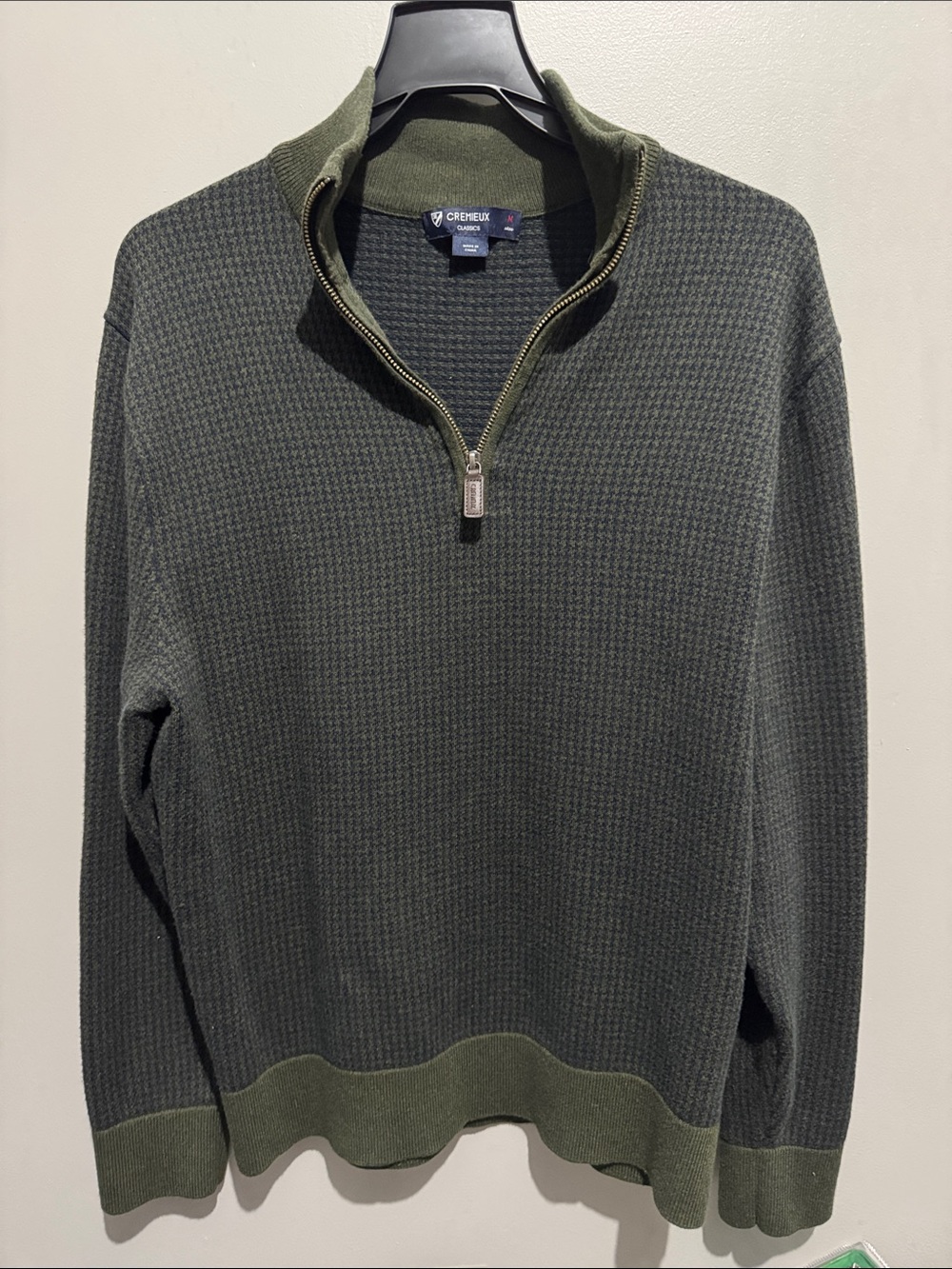 Daniel Cremieux Olive Green Quarter-Zip Textured Knit Sweater